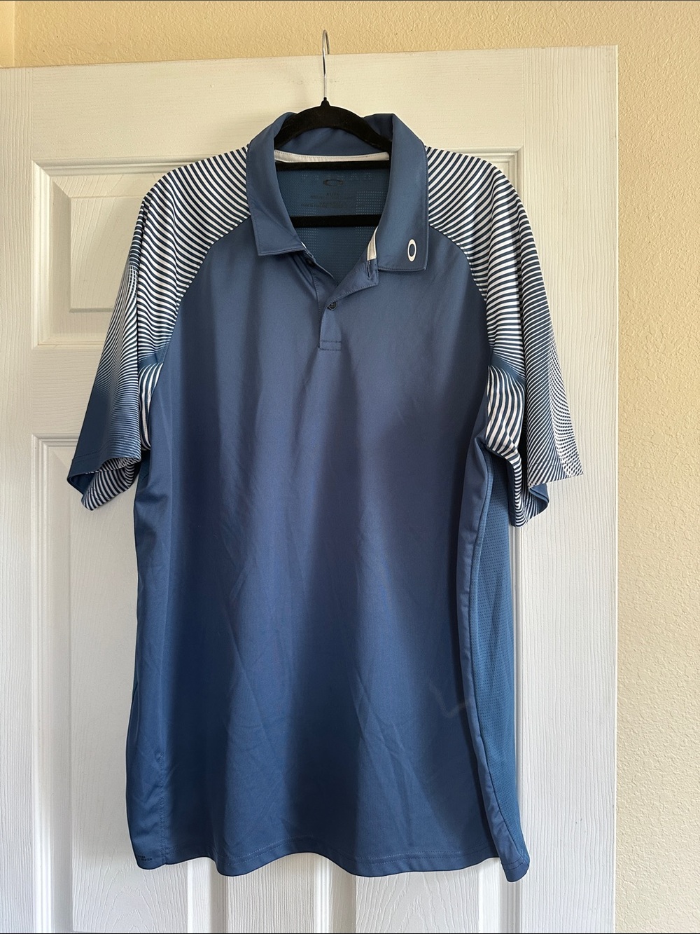 Oakley Blue Performance Polo with Striped Sleeves